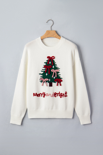 Women's Fall Christmas Bow Splice Crew Neck Knit Sweater
