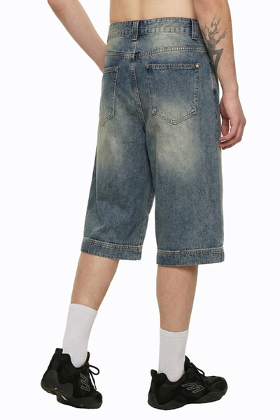 Men's Summer 385g Straight Distressed 7/8 Denim Pants
