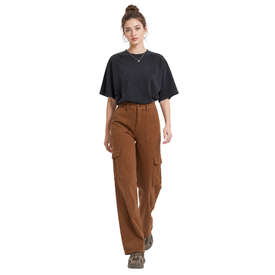 Women's High Waist Multi-Pocket Wide Leg Cargo Jeans