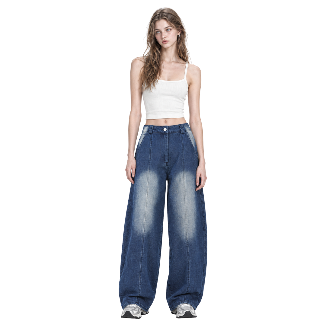 Women's Vintage Washed High Waist Wide Leg Jeans