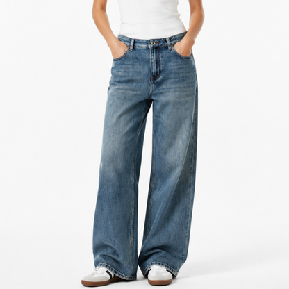 Women's 100% Cotton High Waist Wash Straight Leg Jeans