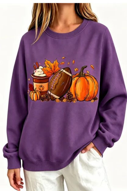 Women Fall Clothing Pumpkin Football Coffee Sweatshirt