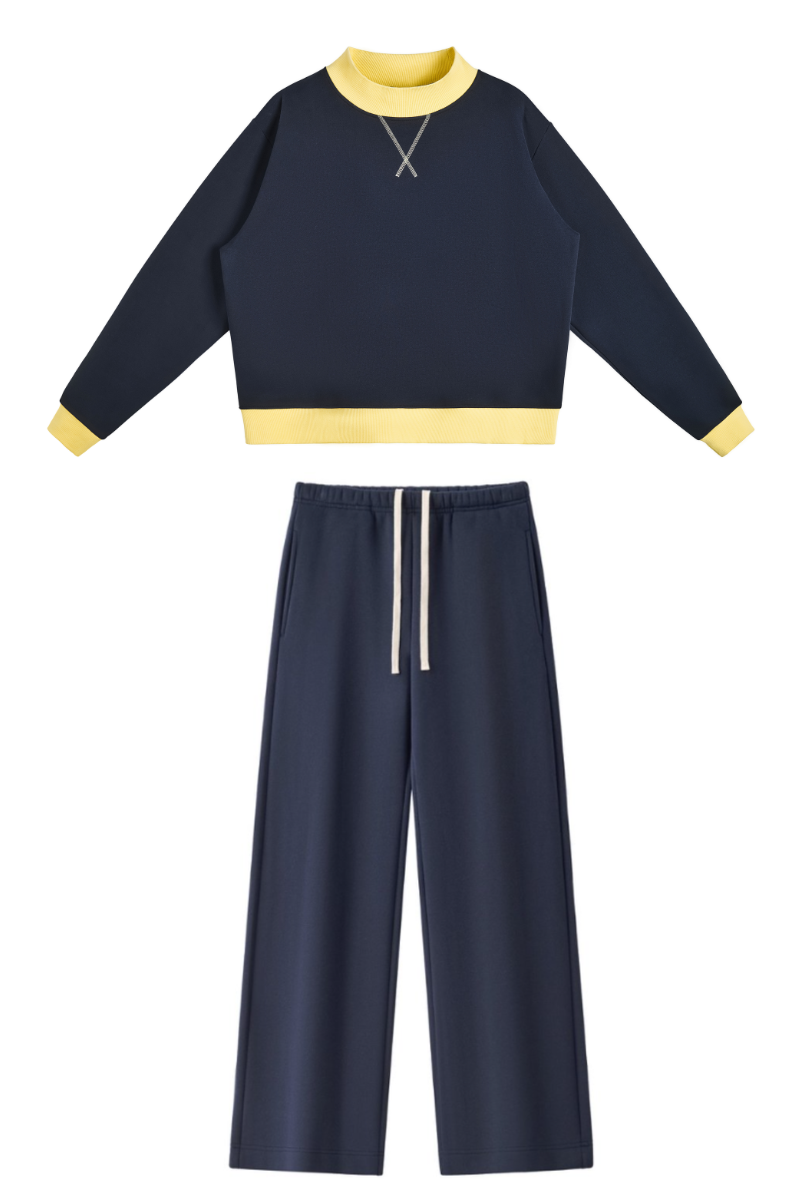 Women Fall Mock Neck Sweatshirt Wide Leg Pants Set