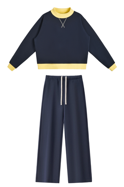 Women Fall Mock Neck Sweatshirt Wide Leg Pants Set