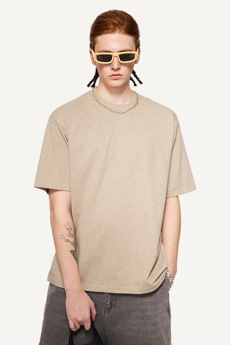 Men's Summer 260g Solid Cotton Loose Cuffed Tee