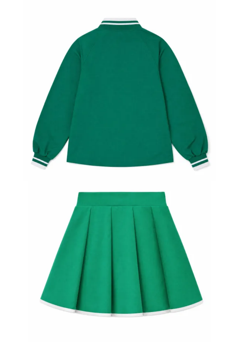 Women Spring Half Zip Cropped Tennis Skirt Activewear Set