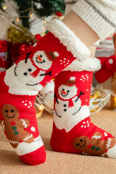 Women Winter Christmas Fleece Cuff Non Slip Slipper Socks