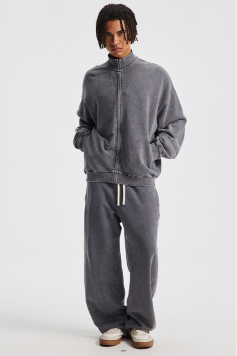 Men's Cotton Set:Stand Collar Jacket And Pants