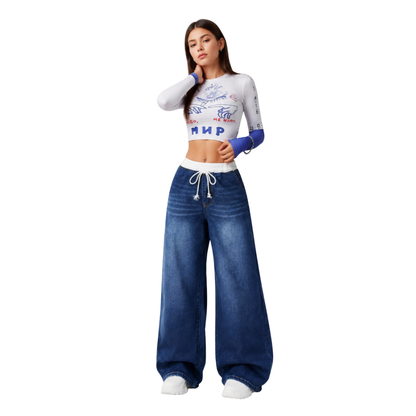 Women's Drawstring Waist Wide Leg Jeans