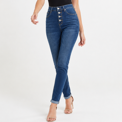 Women's High Waist Stretch Button Fly Skinny Jeans