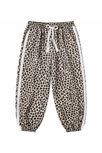 Women Spring Summer Leopard Print Lace Trim Jogger Pants