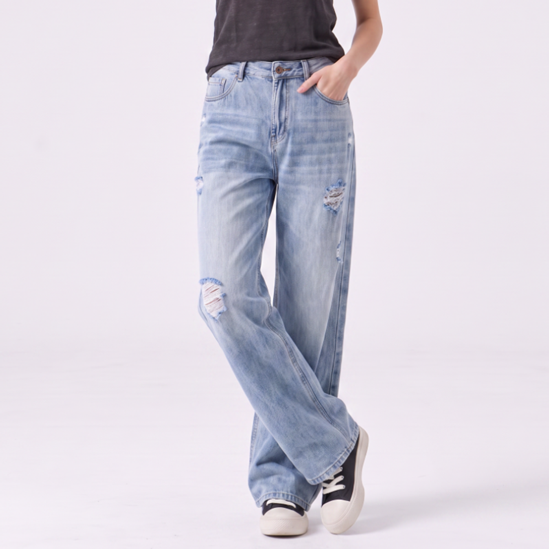 Women's High Waist Ripped Wide Leg Jeans