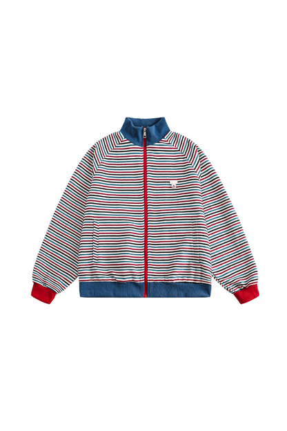 Men Fall Colorful Stripe Stand Collar Zip Up Jacket