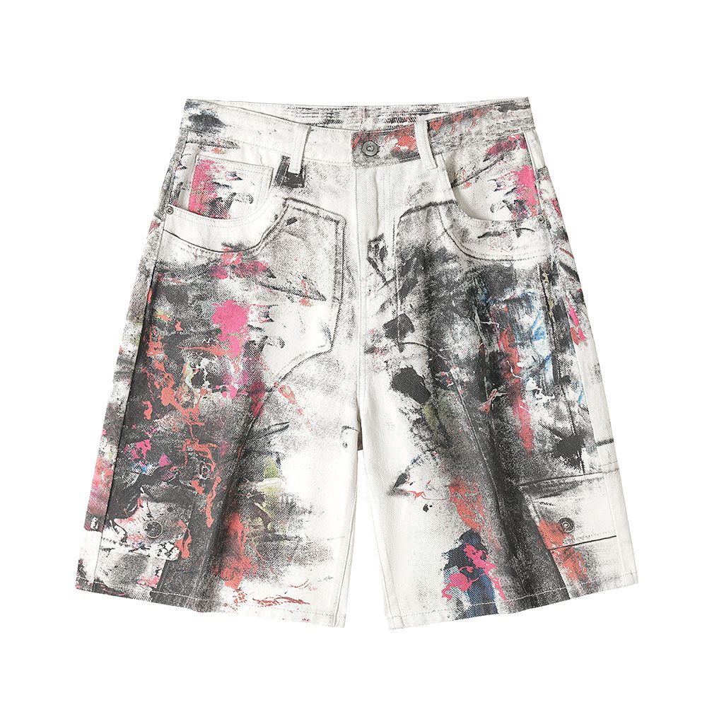 Men's Summer Abstract Splash Ink Art Print Denim Shorts