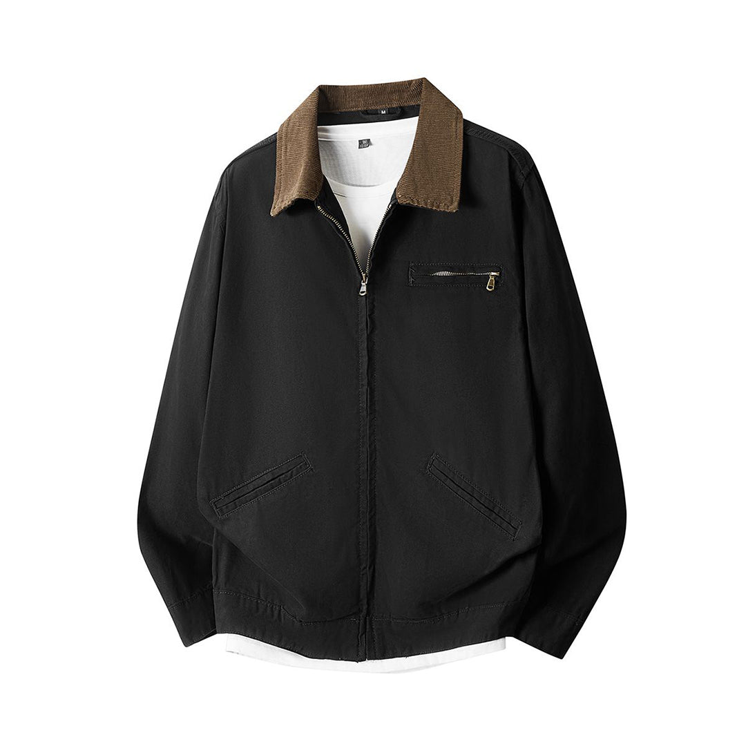 Men's Spring Contrast Collar Washed Denim Work Jacket