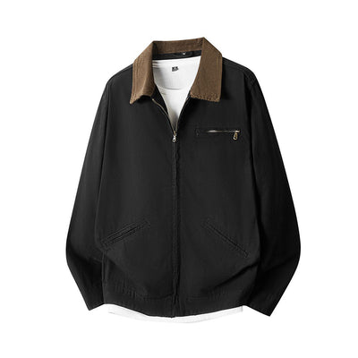 Men's Spring Contrast Collar Washed Denim Work Jacket