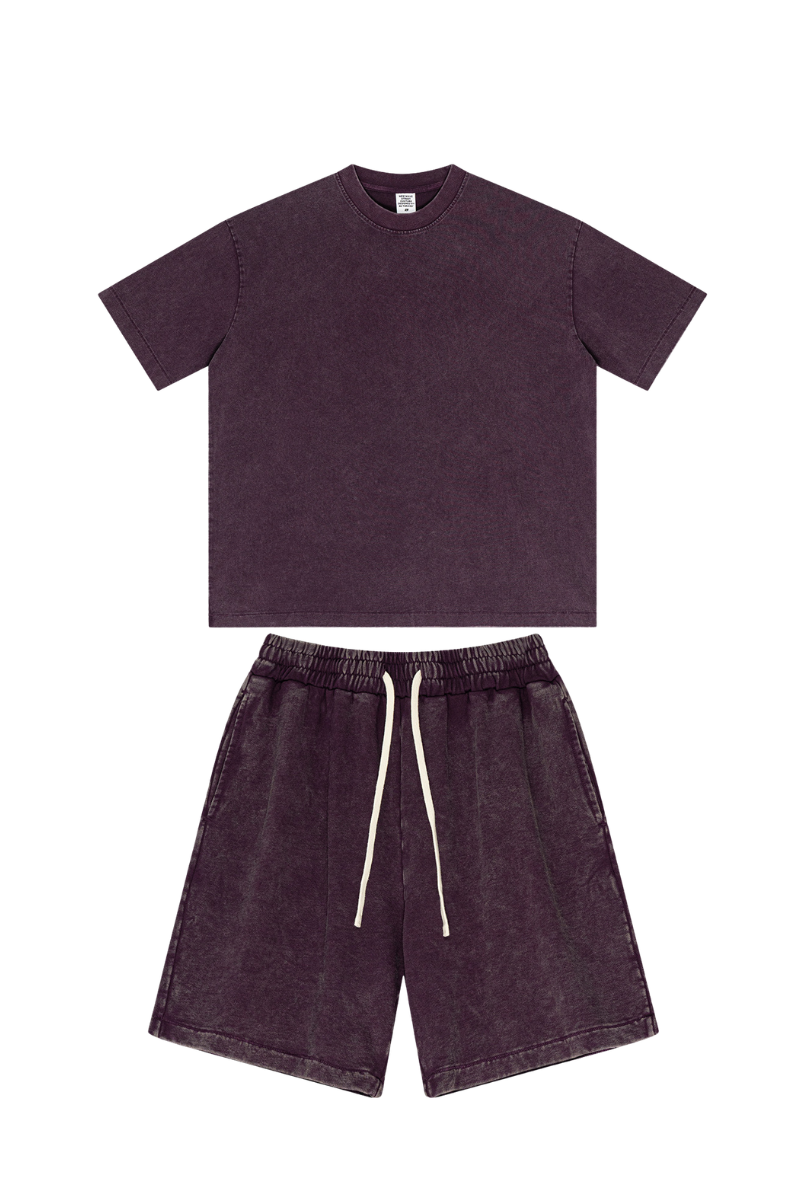 Men's Summer American Street Bright Washed Tee & Shorts Set