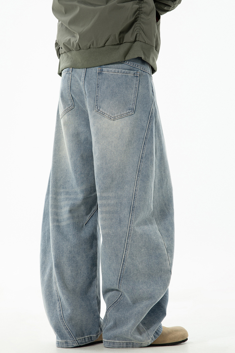 Men's Fall Curved Washed Structural Retro Straight Jeans