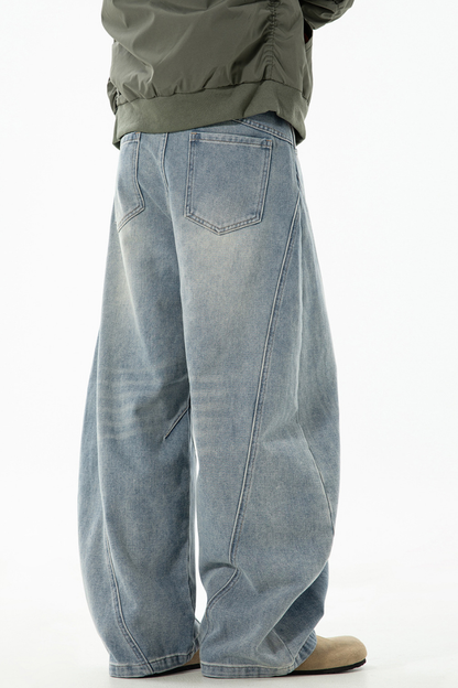 Men's Fall Curved Washed Structural Retro Straight Jeans