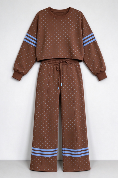 Women's Fall Polka Dot Colorblock Loose 2 Piece Set