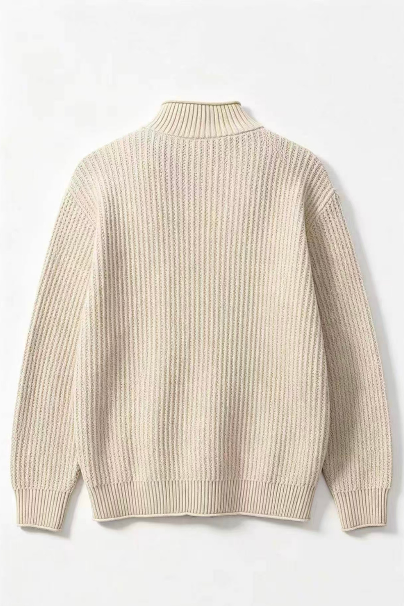 Men's Fall Winter Ribbed Mock-Neck Zip-Up Knit Cardigan