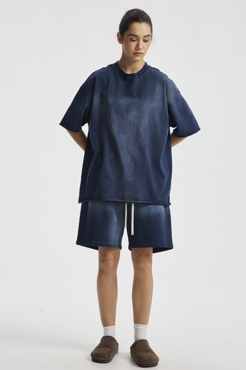 Women's Cotton Gradient Set: Loose-fitting T-shirt And Short