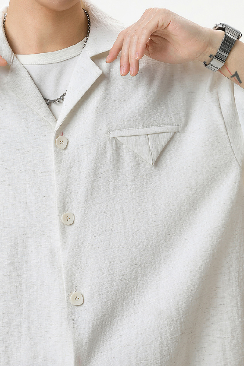 Men's Summer Camp Collar Breathable Linen Short Sleeve Shirt