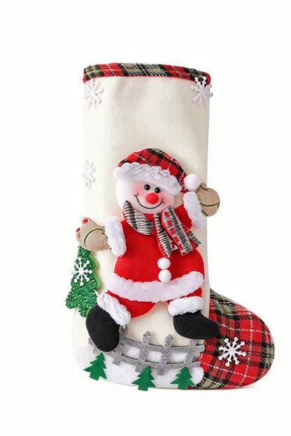 Large Linen Christmas Stocking Tree Hanging Ornament