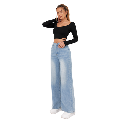 Women's Light Wash Baggy High Waist Wide Leg Jeans