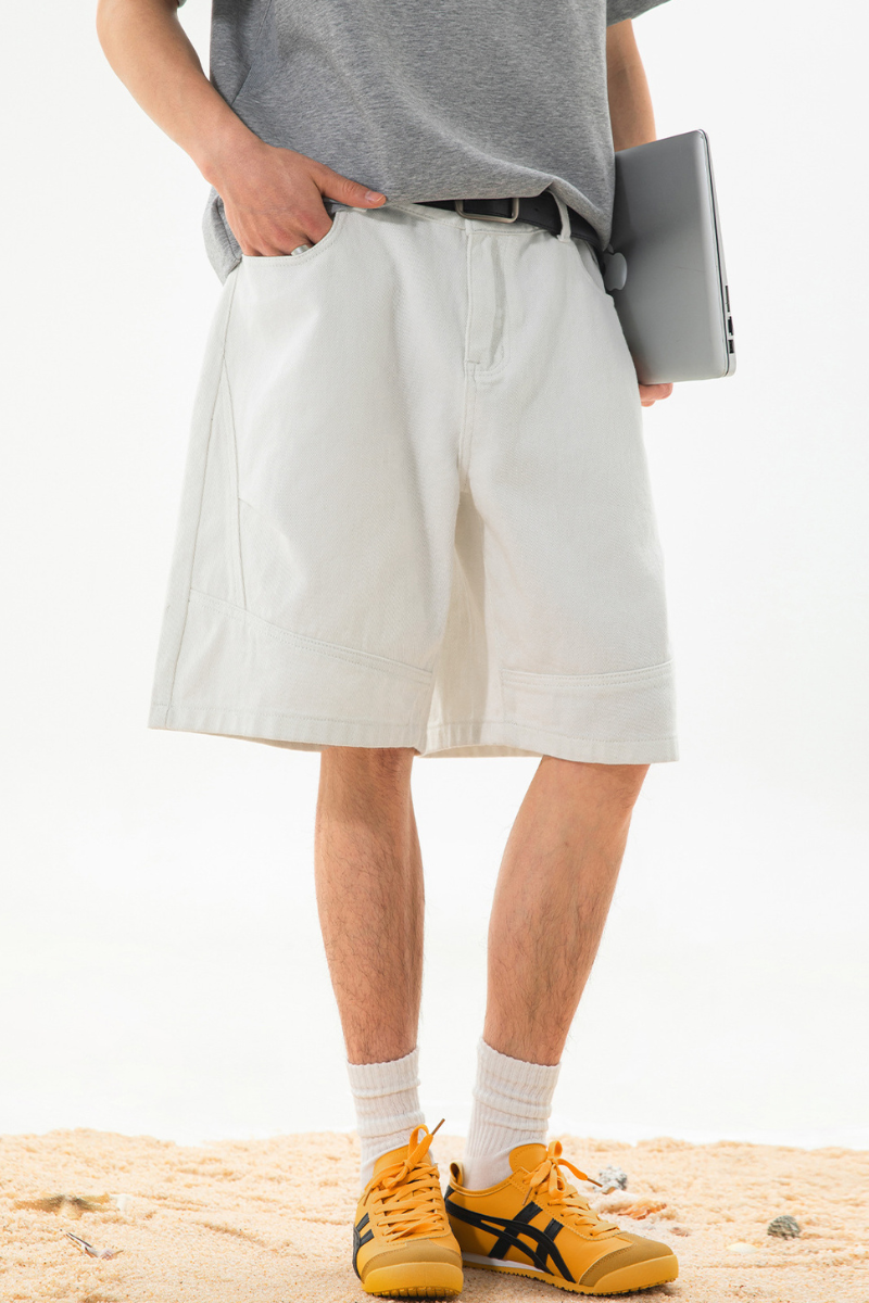 Men's Summer Retro Washed Pleated Cut Loose 5" Denim Shorts