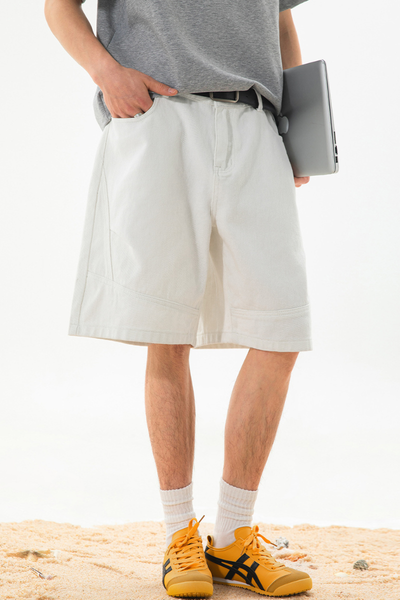 Men's Summer Retro Washed Pleated Cut Loose 5" Denim Shorts