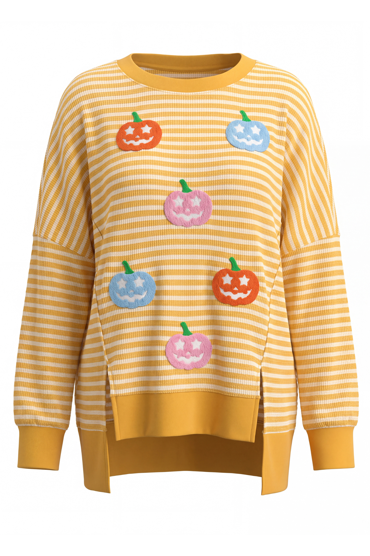 Women's Fall Halloween Striped Graphic Crew Sweatshirt