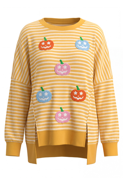 Women's Fall Halloween Striped Graphic Crew Sweatshirt
