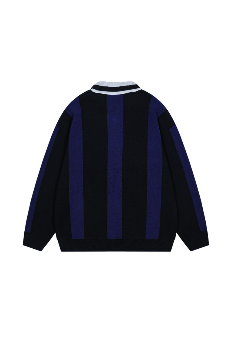 Men's Fall Vertical-Stripe Colorblock Polo Knit Sweater