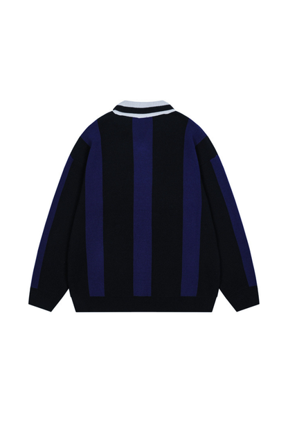Men's Fall Vertical-Stripe Colorblock Polo Knit Sweater