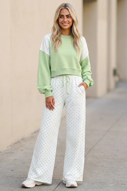 Women's Fall Polka Dot Colorblock Drawstring 2 Piece Set