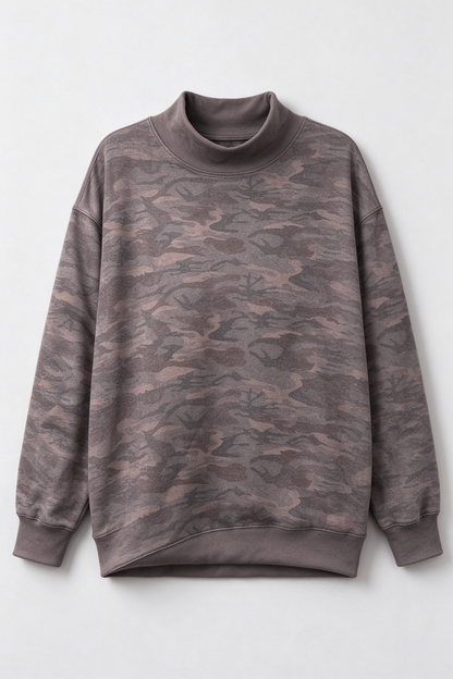 Women's Fall Camo Mock neck Loose Long Sleeve Sweatshirt