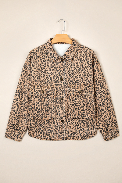 Women Fall Clothing Oversized Leopard Print Shirt Jacket