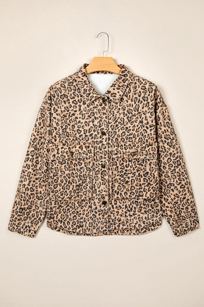 Women Fall Clothing Oversized Leopard Print Shirt Jacket