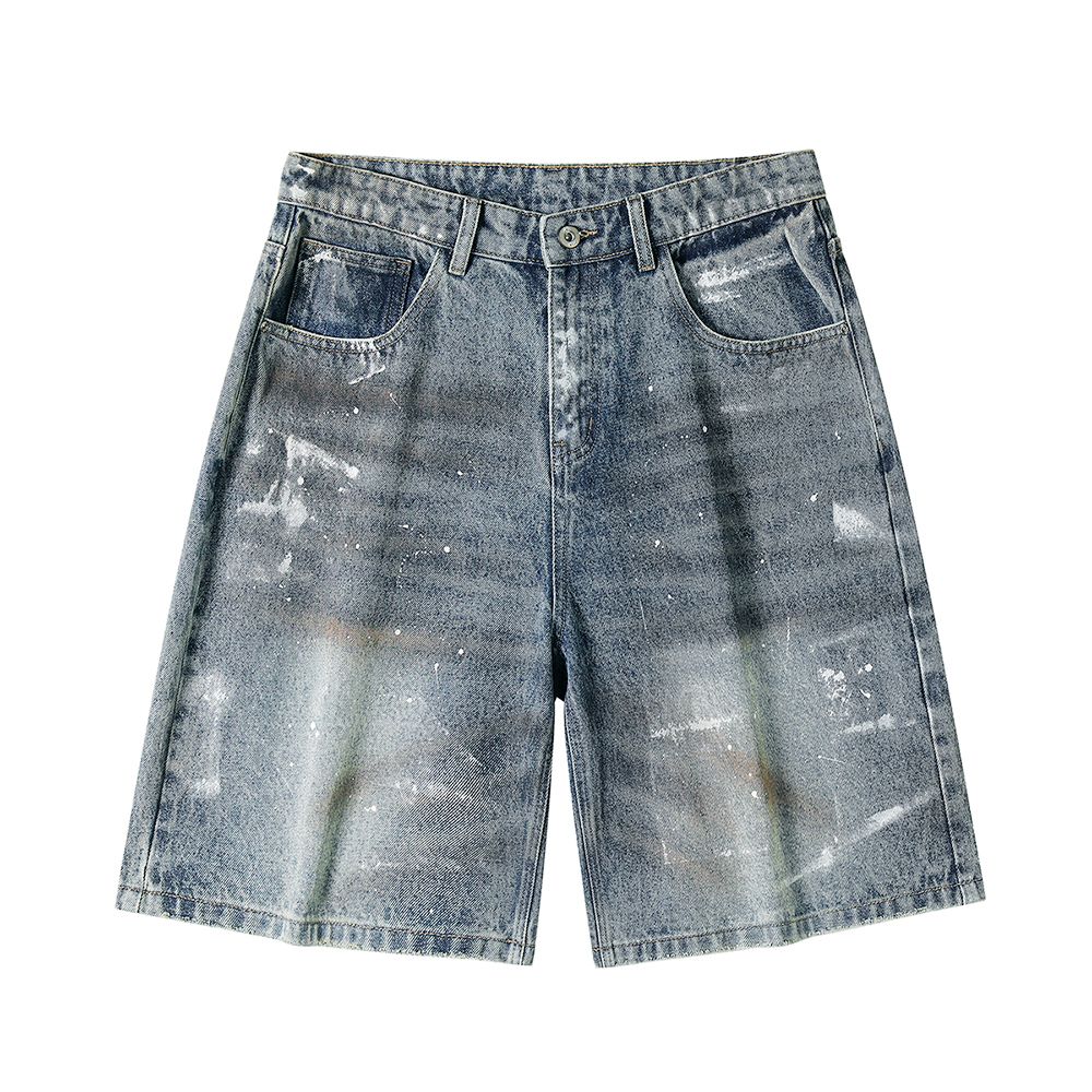 Men's Summer Gradient Splash Ink Washed Baggy Denim Shorts