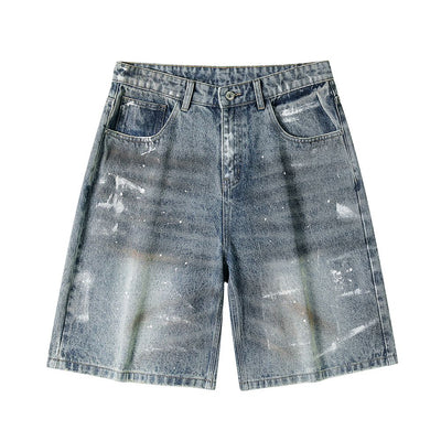 Men's Summer Gradient Splash Ink Washed Baggy Denim Shorts