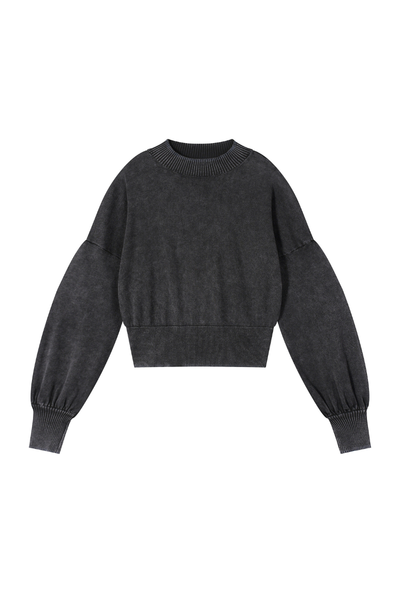 Women Fall Clothing Snow Washed Balloon Sleeve Knit Sweater