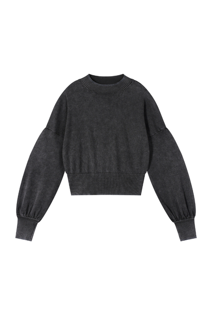 Women Fall Clothing Snow Washed Balloon Sleeve Knit Sweater