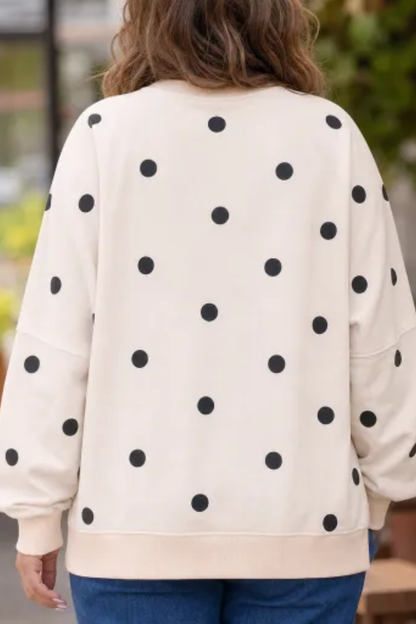 Women Spring Plus Size Polka Dot Crew Neck Sweatshirt