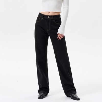 Women's High Waist Black Wash Straight Leg Jeans