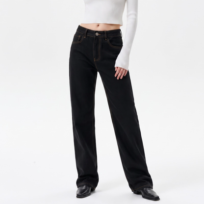 Women's High Waist Black Wash Straight Leg Jeans