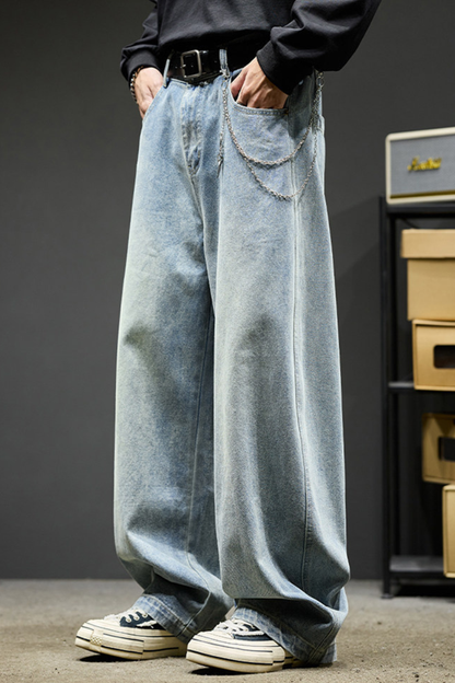Men's Spring Summer Washed Loose Wide Leg Cargo Pants