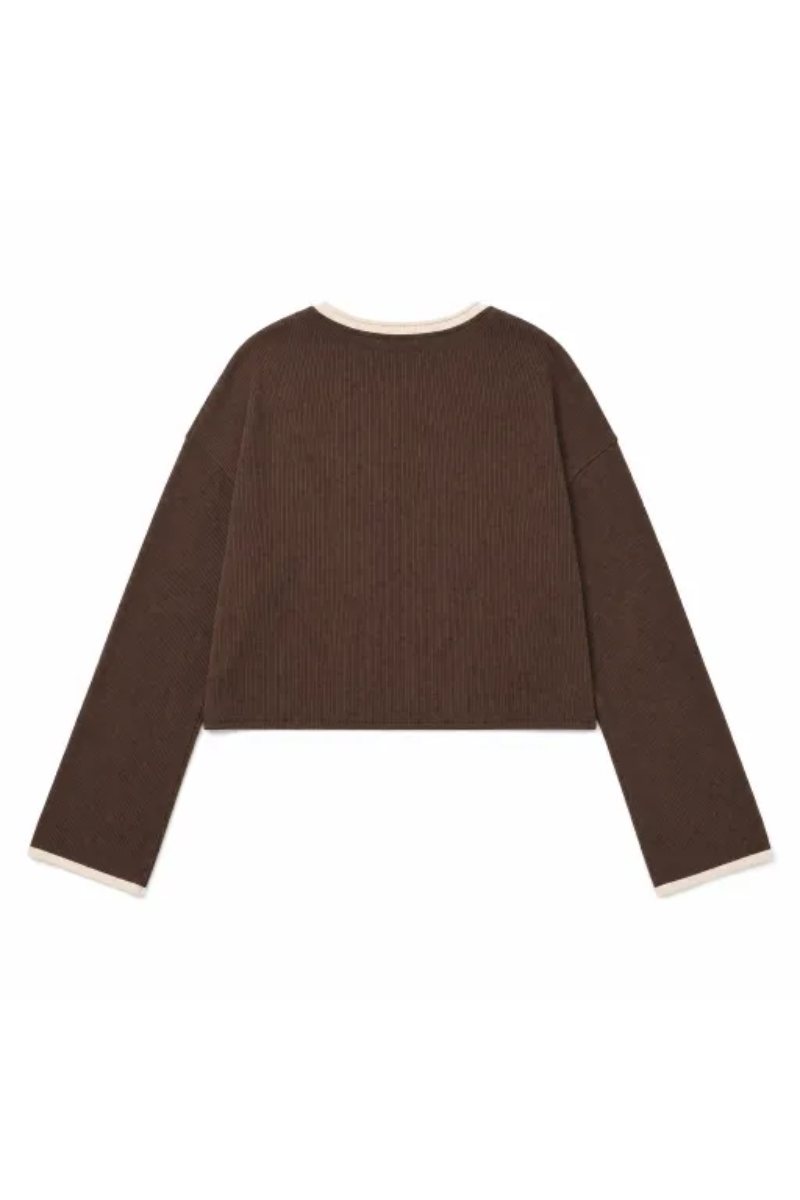 Women Spring Faux Layered Cropped Flare Sleeve Knit Sweater