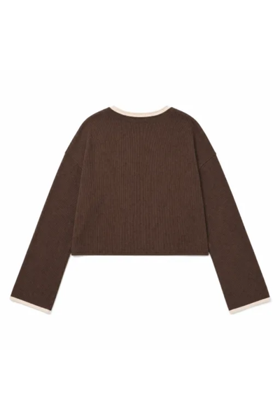 Women Spring Faux Layered Cropped Flare Sleeve Knit Sweater