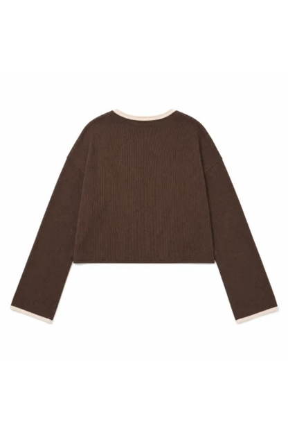 Women Spring Faux Layered Cropped Flare Sleeve Knit Sweater